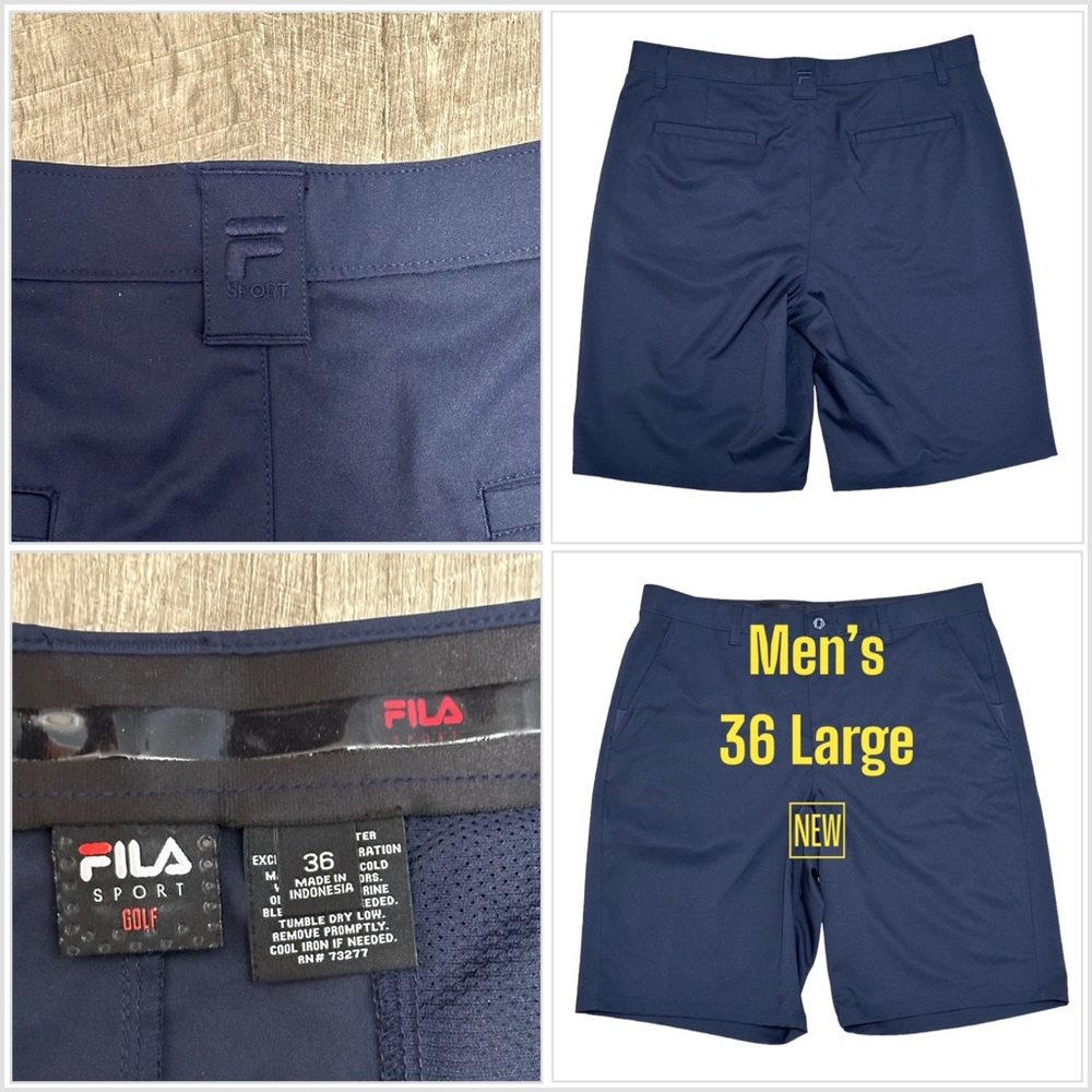 Men's FILA Sport 36 Large Golf Shorts Navy Blue Chino Khakis Athletic Grip Waist